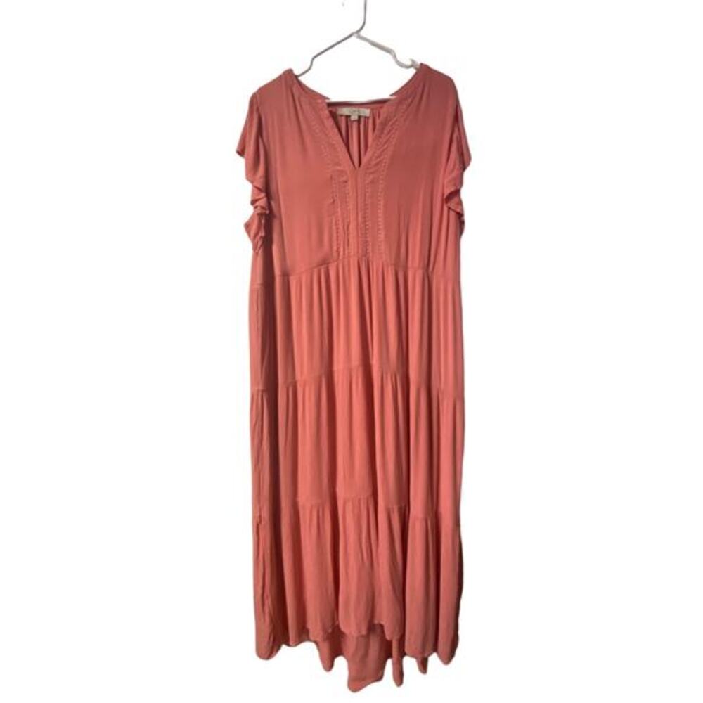Loft women's pink embroidered maxi dress size XL
